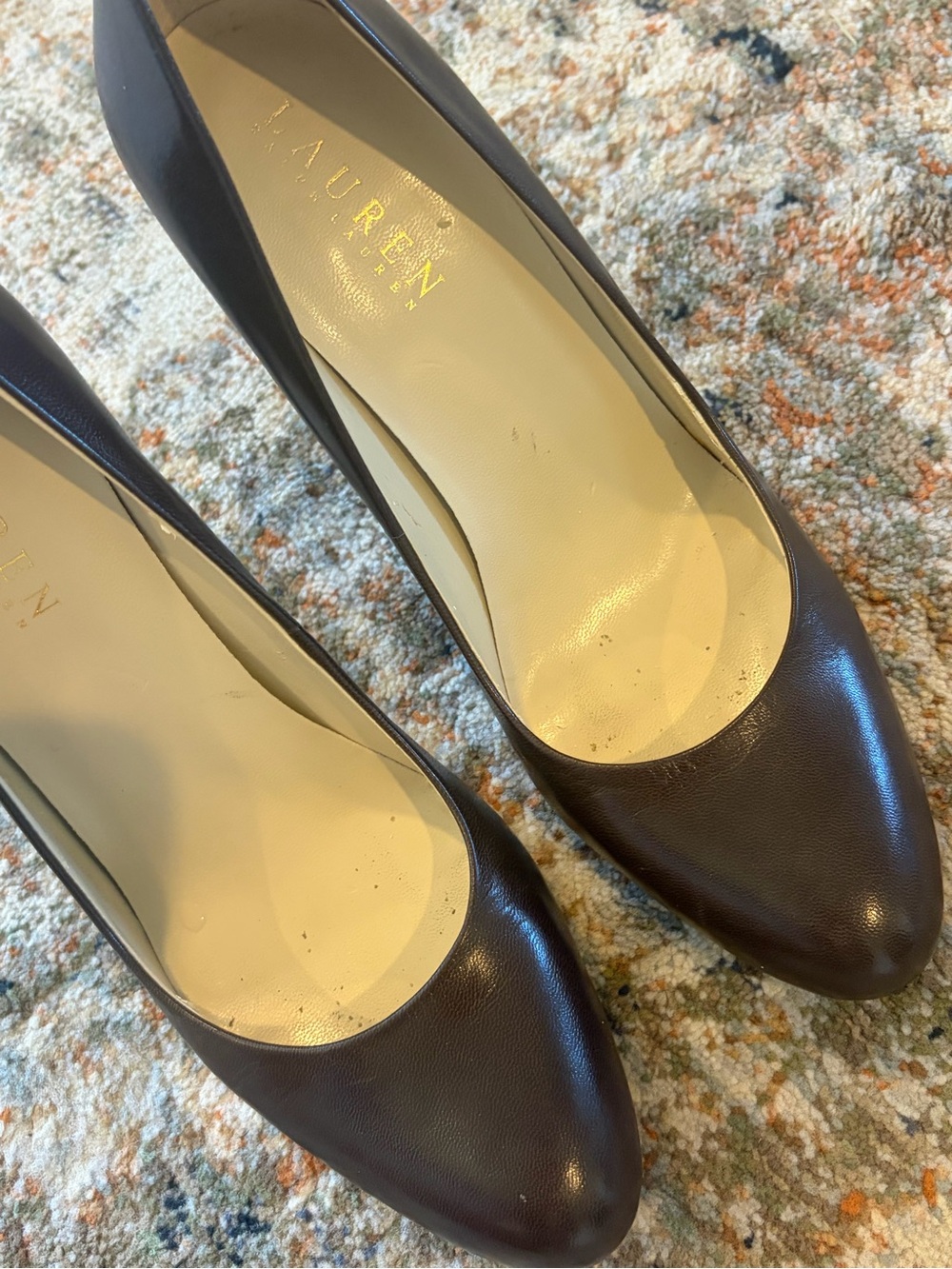 Ralph Lauren Dark Brown Leather Pointed Toe Pumps